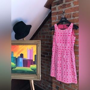 Brooks Brothers 346 Women’s White and Pink Ikat A-Line Dress